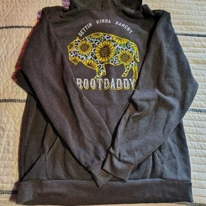 Gray Hoodie with Sunflower Buffalo Design